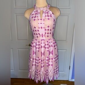 Gianni Bini Pink and Purple Geometric Lace Mini Dress Size 0, Spring Formal